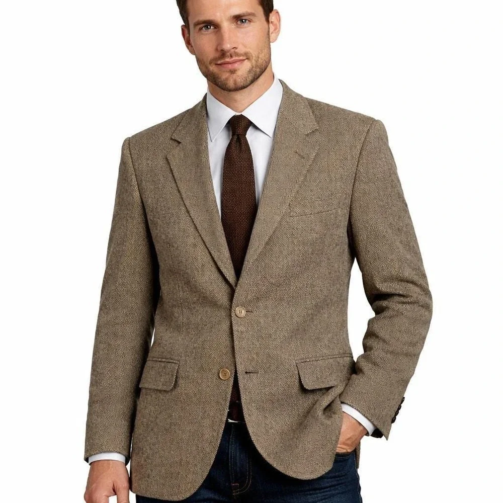 Bill Blass Menswear‎ Lord & Taylor Blazer Tan Black Micro Check Sport Coat Mens